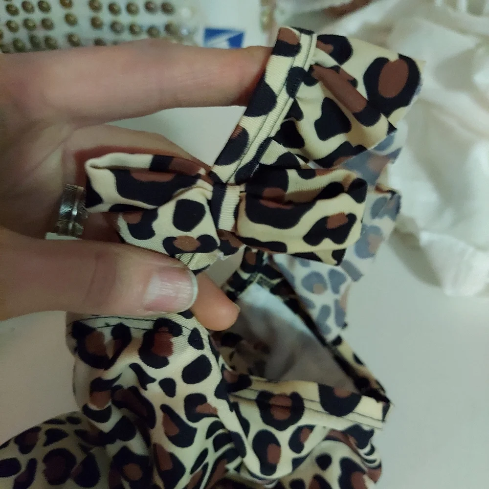 🎁 = 10/$25- 12 months leopard one piece swim suit with bow and ruffles
